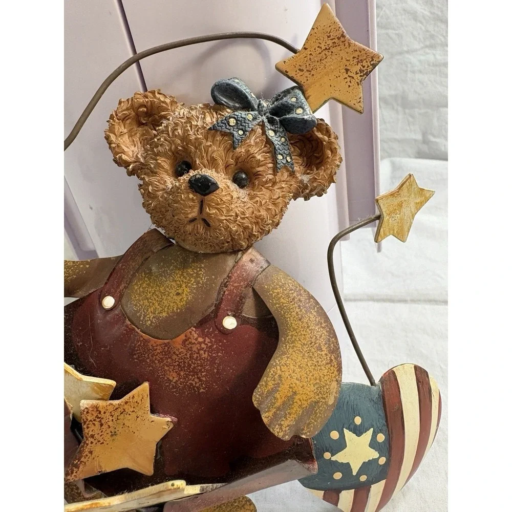 Patriotic Teddy Bear Wall Decor Set of 3 Americana Folk Art Stars Home Interiors